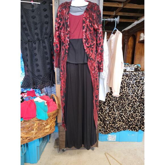 Boutique Red & Black Full Sequins Cardigan Banquet Rodeo Queen Contest D… - Picture 1 of 8